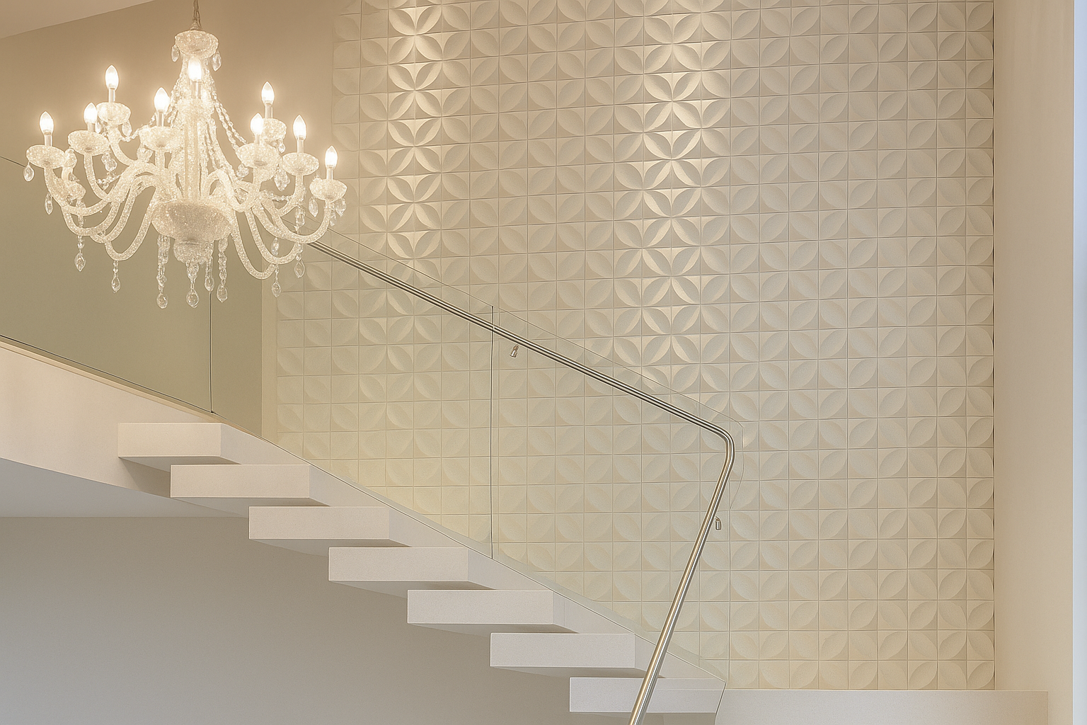 Enhance the Staircase wall using the stone carving